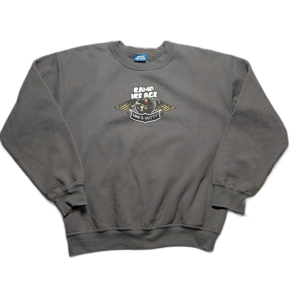Vintage Y2K Gray Camo Ice Age "100% Nutty" Crewneck Sweatshirt Promo Movie MD